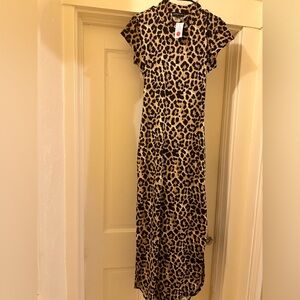 Leopard print fitted maxi dress with side splits